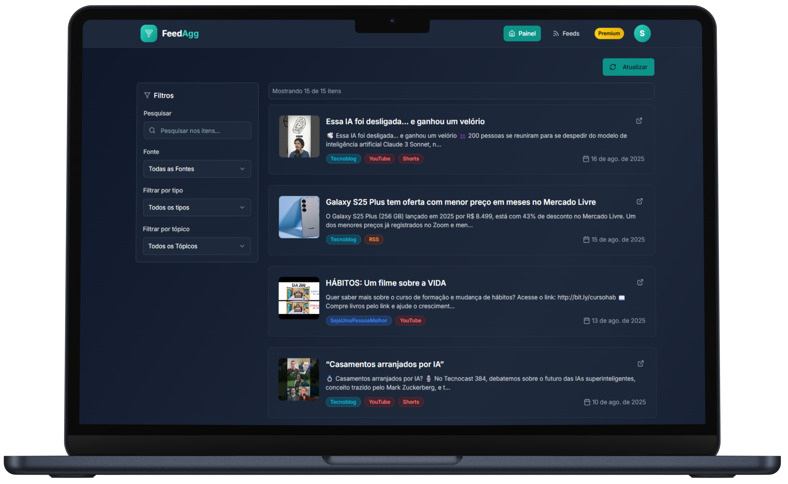 Painel do FeedAgg no desktop